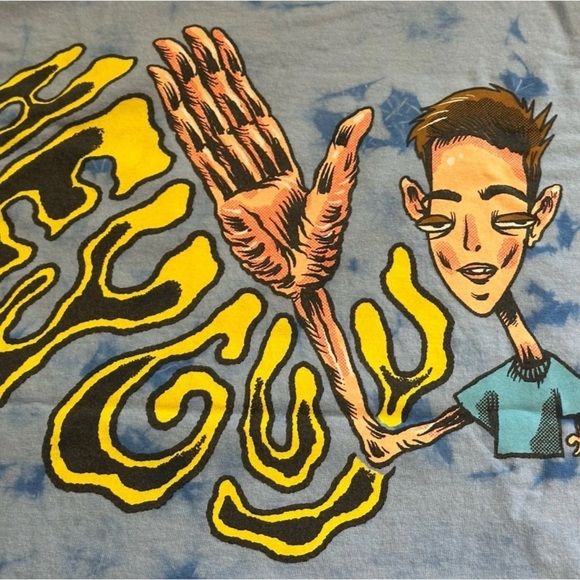 Drew Gooden “Hey Guy” Animated Cartoon Blue Tie Dye Crop Top Shirt Men’s XL - Picture 2 of 5